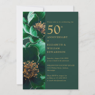 Invitation Vert émeraude et or floral 50e anniversaire