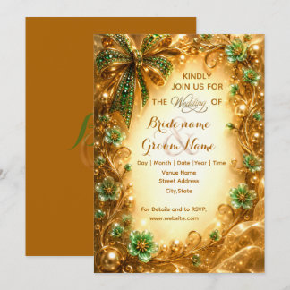 Invitation Vert émeraude et or Mariage de luxe