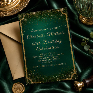 Invitation Vert émeraude et or paillettes 60e anniversaire