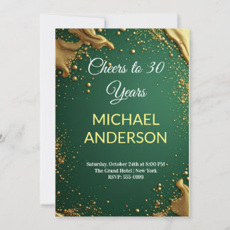 Invitation Vert émeraude Fête d'anniversaire avec paillettes