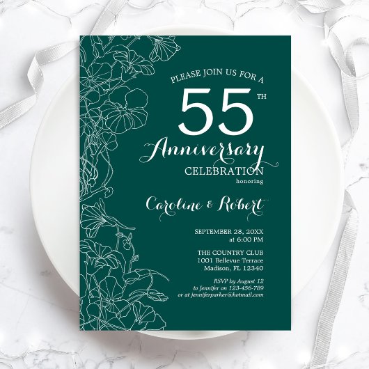 Invitation Vert émeraude floral 55e anniversaire