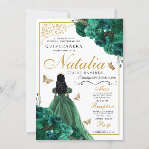 Invitation Vert émeraude floral Quinceanera anniversaire