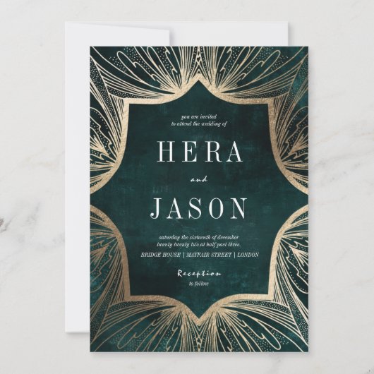 Invitation Vert émeraude foncé et or Faux Art Nouveau (Devant)