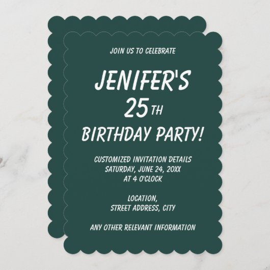 Invitation Vert émeraude foncé uni (Devant / Derrière)