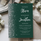 Invitation Vert émeraude Mariage Calligraphie Argent Paillett