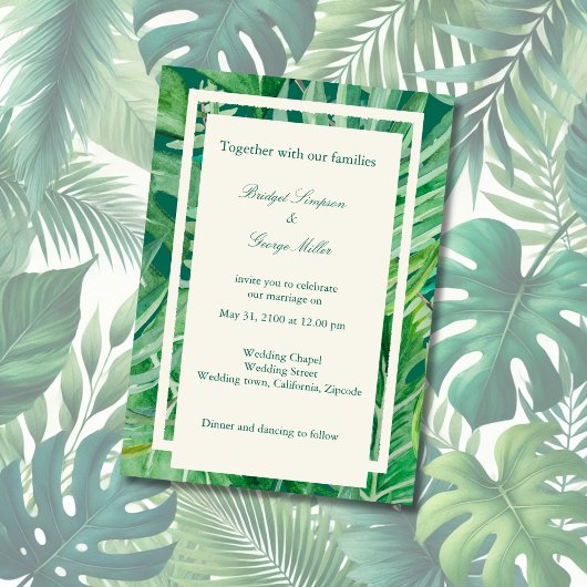 Invitation vert émeraude mariage tropical