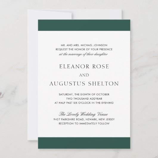 Invitation Vert émeraude minimal moderne tout en un Mariage (Devant)