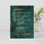 Invitation vert émeraude moderne et feuille (Debout devant)