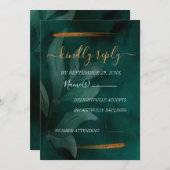 Invitation vert émeraude moderne et feuille RSVP (Devant / Derrière)