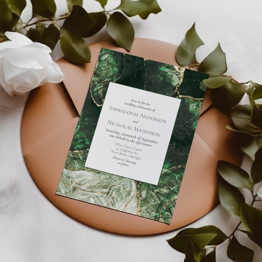 Invitation Vert émeraude olive foncé Mariage