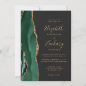 Invitation Vert émeraude Or Agate Ardoise Code QR Mariage (Devant)