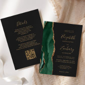 Invitation Vert émeraude Or Agate Ardoise Code QR Mariage