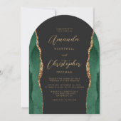 Invitation Vert émeraude Or Agate Script Arc Sombre Mariage (Devant)