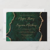 Invitation Vert émeraude Or Mariage Agate Script (Devant)
