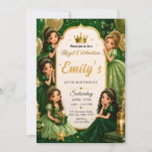 Invitation Vert émeraude Or Princesse 20e Anniversaire (Devant)
