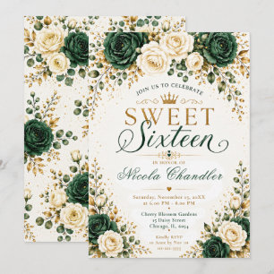 Invitation Vert émeraude Or Sweet Sixteen