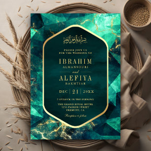 Invitation Vert émeraude ornement de mariage musulman en pier