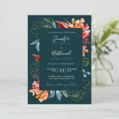 Invitation Vert émeraude rouille orange floral mariage (Debout devant)