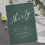 Invitation Vert émeraude | Simplistic Elegant 30e anniversair<br><div class="desc">Invitations modernes de 30e anniversaire avec un design simple,  texte seulement. Police de script sur un arrière - plan vert foncé.</div>