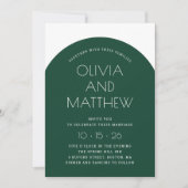 Invitation Vert émeraude typographie moderne arche mariage + (Devant)
