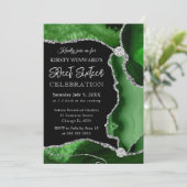 Invitation Vert et Argent Faux Paillettes Agate Douce 16 (Debout devant)