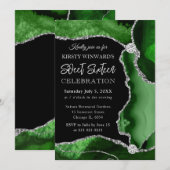 Invitation Vert et Argent Faux Paillettes Agate Douce 16 (Devant / Derrière)
