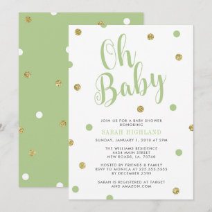 Invitation Vert et baby shower de parties scintillantes d'or
