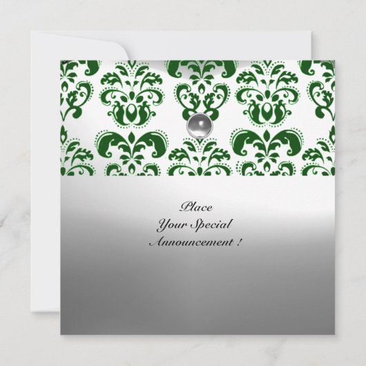 INVITATION VERT ET BLANC DAMASSÉ MONOGRAMME EN PIERRE PRÉCIEU (Dos)