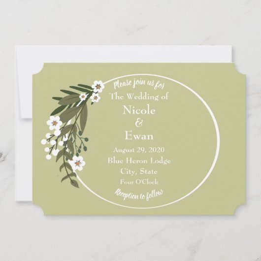 Invitation Vert et blanc floral rustique campagne ou Boho (Devant)