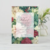 Invitation Vert et Crimson avec Crème Floral Printemps Mariag (Debout devant)