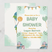 Invitation Vert et Jaune Illustration Baby shower mignon (Devant / Derrière)