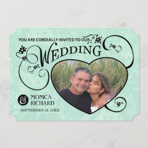 Invitation vert et noir en bon état de mariage de
