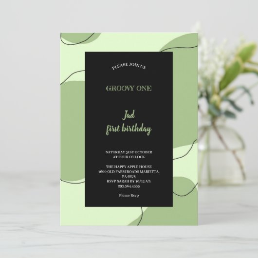 INVITATION VERT ET NOIR GROOVY (Debout devant)