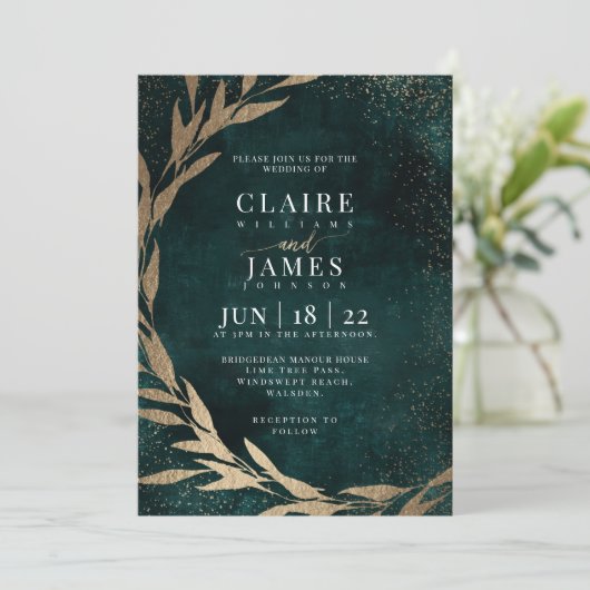 Invitation VERT ET OR (Debout devant)