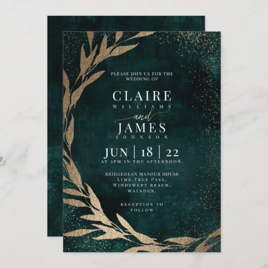 Invitation VERT ET OR (Devant / Derrière)