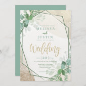 Invitation Vert et or Aquarelle Mariage (Devant / Derrière)