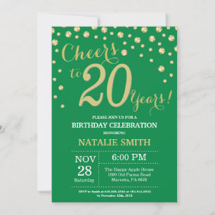 Invitation Vert et Or Diamant 20e Anniversaire