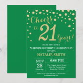 Invitation Vert et or Surprise 21e Anniversaire Diamant (Devant / Derrière)