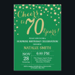 Invitation Vert et or Surprise 70e Anniversaire Diamant<br><div class="desc">Surprise 70e anniversaire Invitation avec Arrière - plan diamant Parties scintillant verte et or. Confetti d'or. Anniversaire adulte. Hommes ou Femmes Anniversaire. Pour plus de personnalisation,  cliquez sur le bouton "Customiser" et utilisez notre outil de conception pour modifier ce modèle.</div>