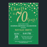 Invitation Vert et or Surprise 70e Anniversaire Diamant<br><div class="desc">Surprise 70e anniversaire Invitation avec Arrière - plan diamant Parties scintillant verte et or. Confetti d'or. Anniversaire adulte. Hommes ou Femmes Anniversaire. Pour plus de personnalisation,  cliquez sur le bouton "Customiser" et utilisez notre outil de conception pour modifier ce modèle.</div>
