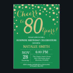 Invitation Vert et or Surprise 80e Anniversaire Diamant<br><div class="desc">Surprise 80e anniversaire Invitation avec Arrière - plan diamant Parties scintillant verte et or. Confetti d'or. Anniversaire adulte. Hommes ou Femmes Anniversaire. Pour plus de personnalisation,  cliquez sur le bouton "Customiser" et utilisez notre outil de conception pour modifier ce modèle.</div>
