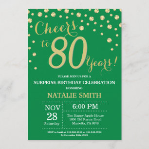 Invitation Vert et or Surprise 80e Anniversaire Diamant