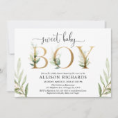 Invitation Vert et or verdure baby shower garçon moderne (Devant)