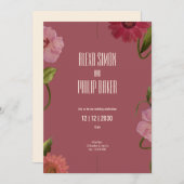 Invitation Vert et rose, Mariage d'aquarelle rouge (Devant / Derrière)