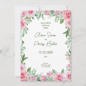 Invitation Vert et rose, vert Mariage d'aquarelle (Devant)