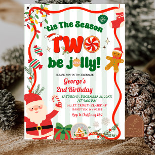 Invitation Vert et Rouge Rétro Noël Hiver 2ème Anniversaire
