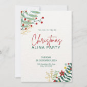 Invitation Vert Et Rouge Simple Noël Alina Party (Devant)