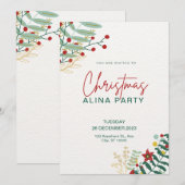 Invitation Vert Et Rouge Simple Noël Alina Party (Devant / Derrière)