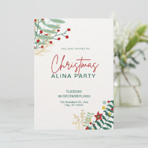 Invitation Vert Et Rouge Simple Noël Alina Party