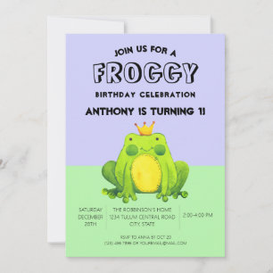 Invitation Vert et violet amusant abstrait grenouille moderne